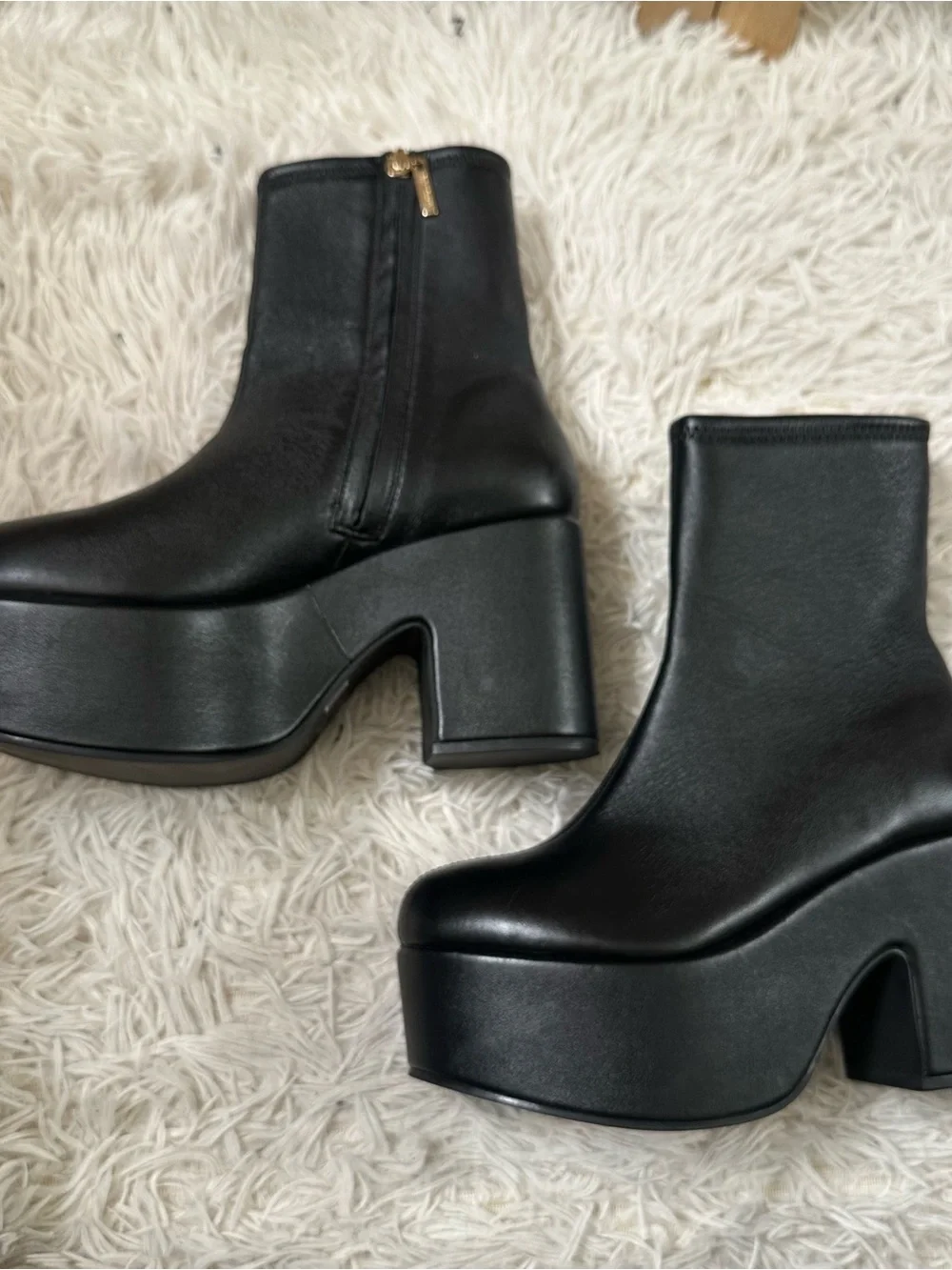 Larroudé Miso Platform Boots Black Leather Chunky Heel Size 8